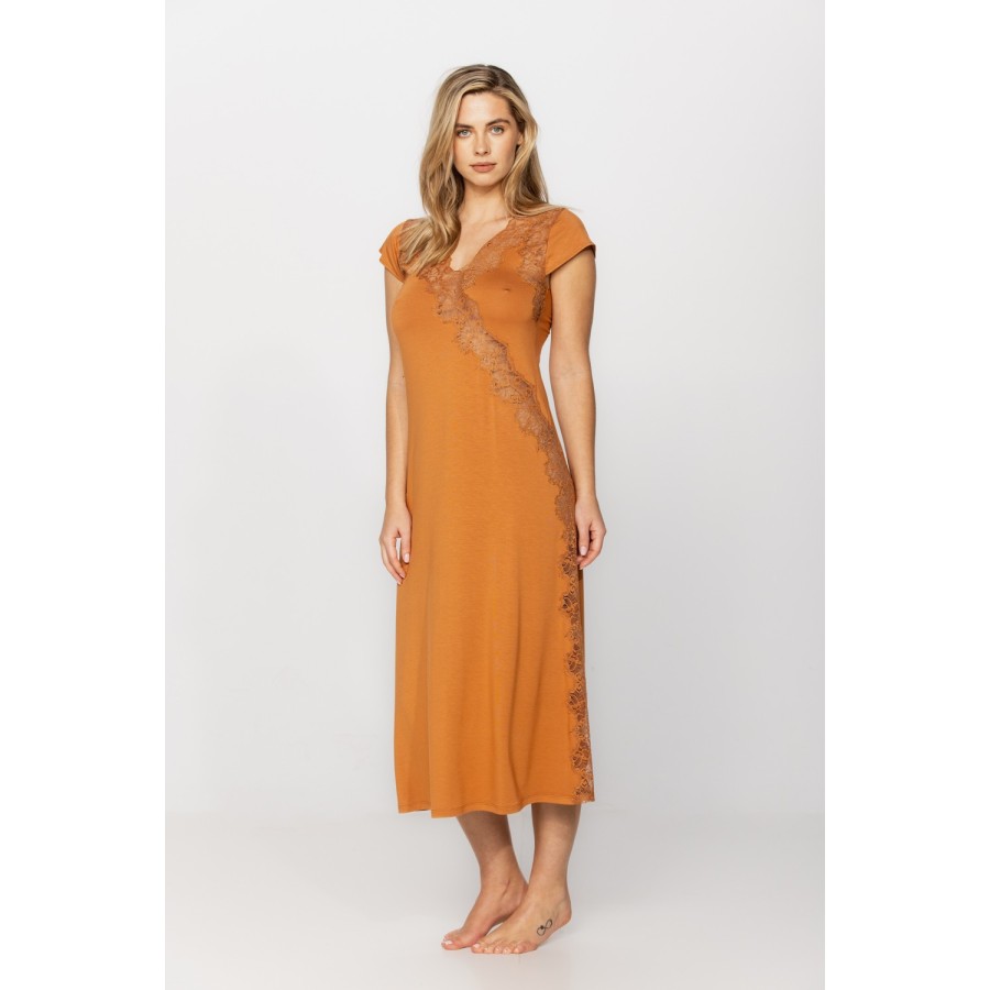Camisón largo ajustado micromodal blanco beige